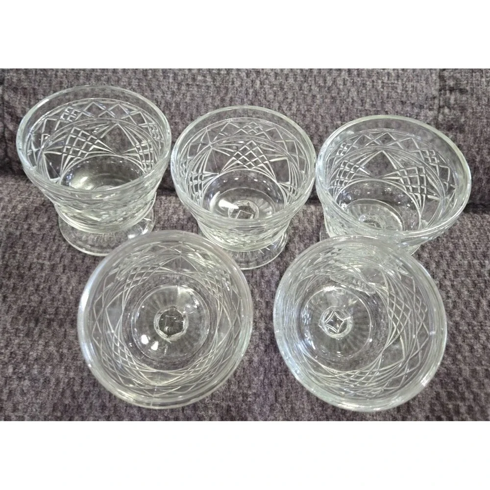 VINTAGE SET OF 5‎ CUT GLASS SHERBERT DESSERT CUPS PUDDING